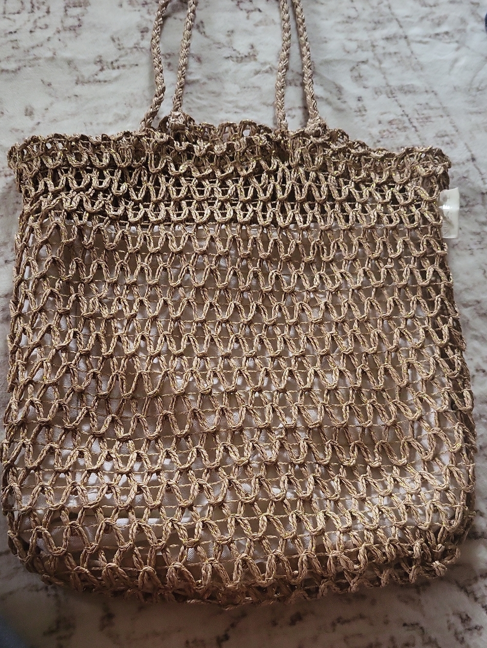 Neutral Tan Crochet Tote Bag with Double Rope Handles